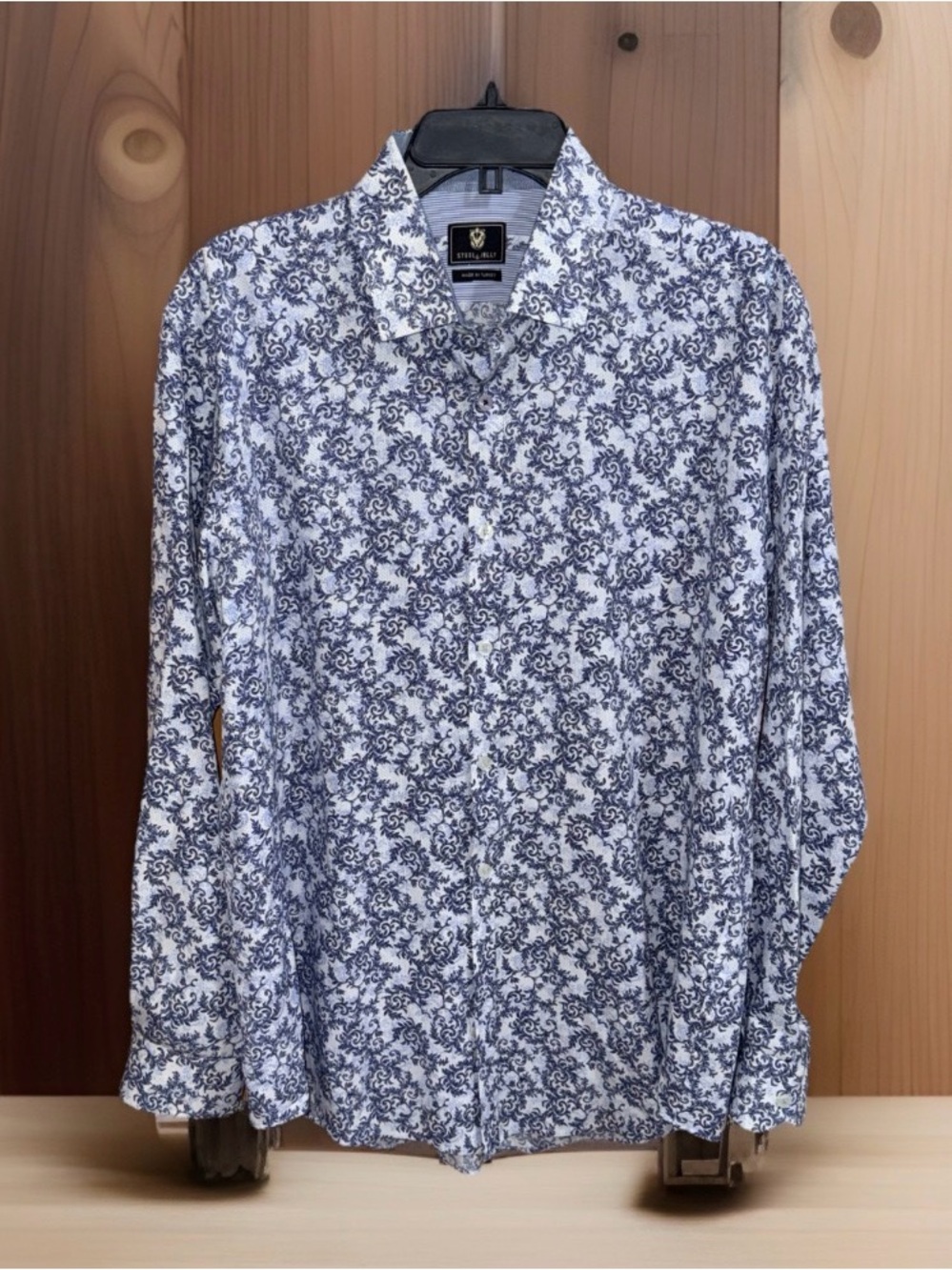 Steel & Jelly Men’s White & Navy Floral Long-Sleeve Button-Down Shirt-XL-EC
